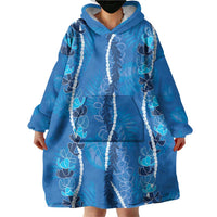 Hawaii Maile Lei Wearable Blanket Hoodie With Blue Monstera Pattern LT05 - Polynesian Pride