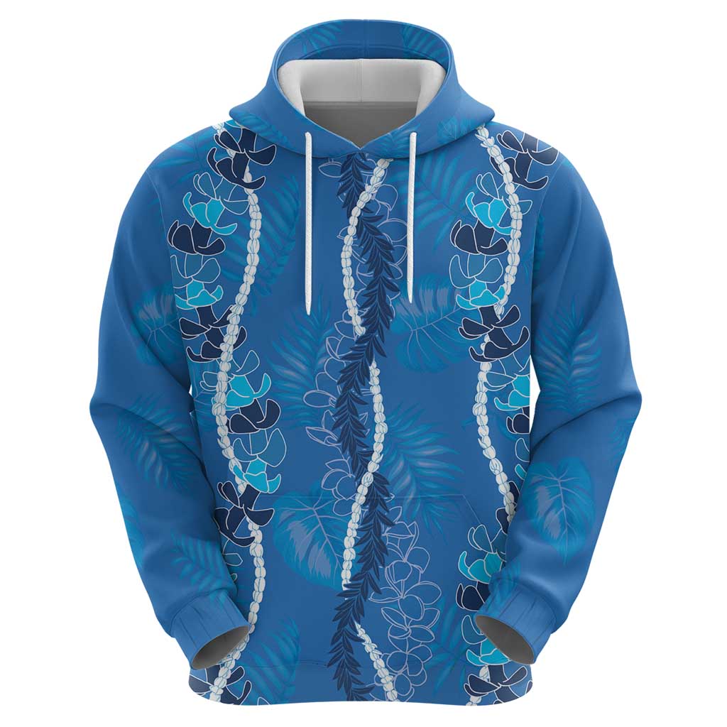 Hawaii Maile Lei Zip Hoodie With Blue Monstera Pattern