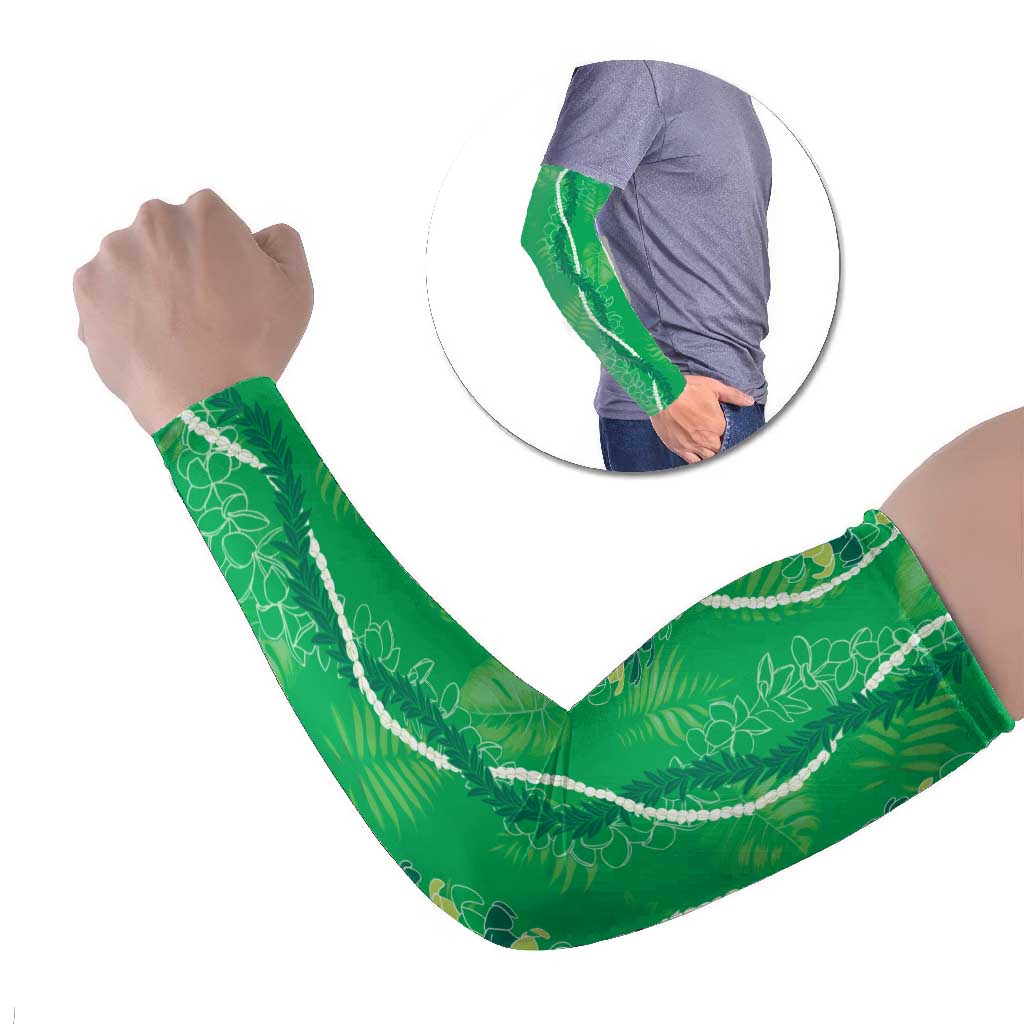 Hawaii Maile Lei Arm Sleeves With Green Monstera Pattern - Polynesian Pride