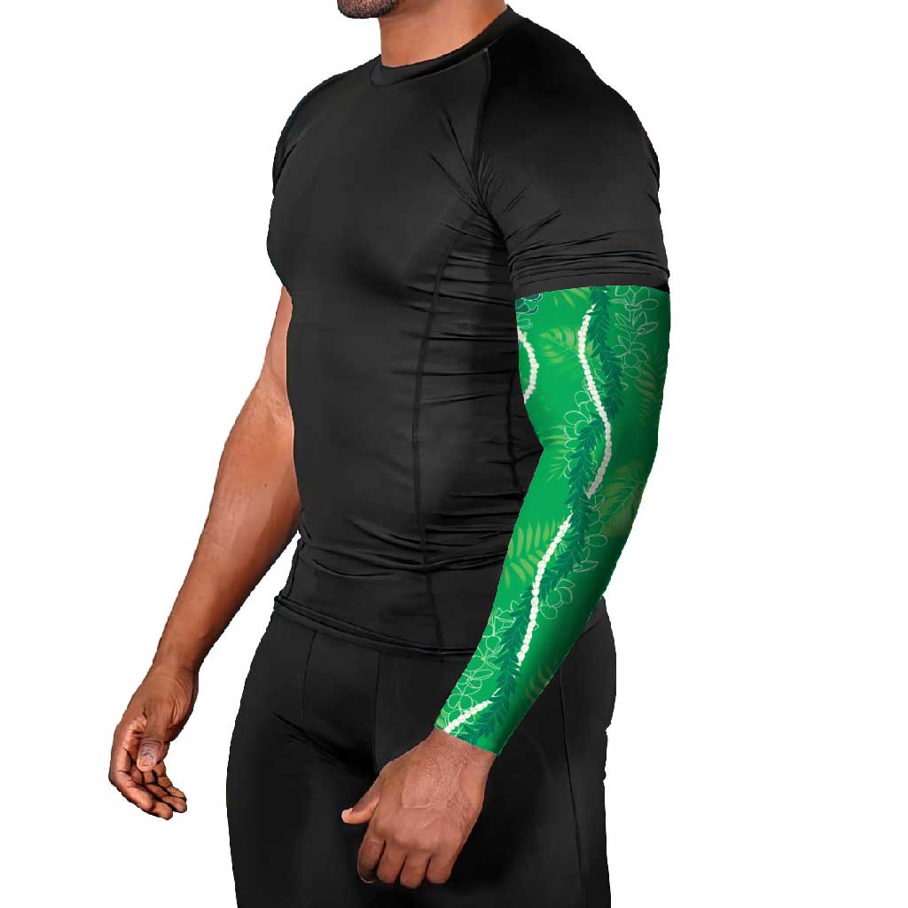 Hawaii Maile Lei Arm Sleeves With Green Monstera Pattern - Polynesian Pride