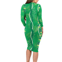 Hawaii Maile Lei Family Matching Long Sleeve Bodycon Dress and Hawaiian Shirt With Green Monstera Pattern