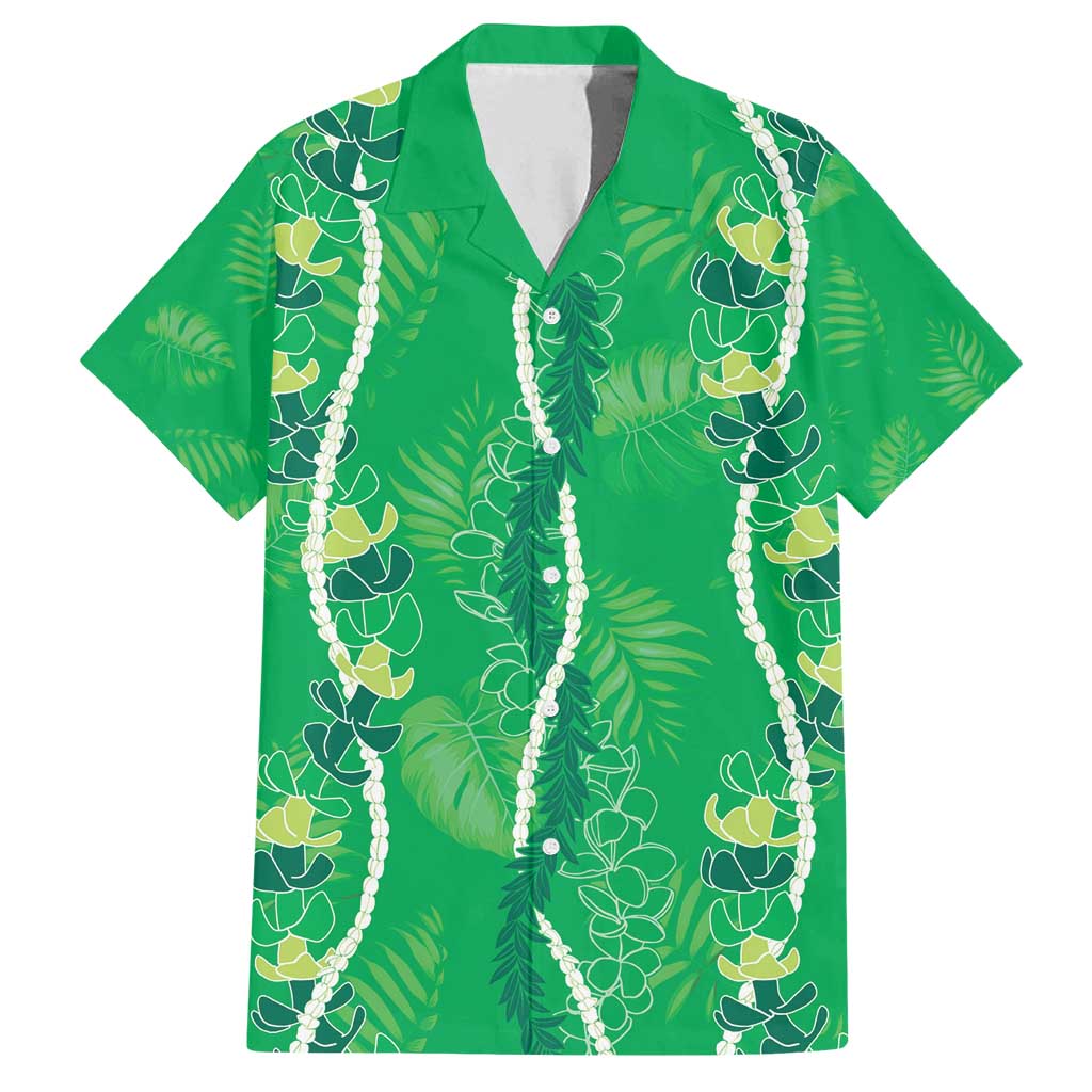 Hawaii Maile Lei Family Matching Off Shoulder Maxi Dress and Hawaiian Shirt With Green Monstera Pattern LT05 Dad's Shirt - Short Sleeve Green - Polynesian Pride