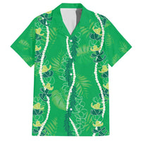 Hawaii Maile Lei Family Matching Off Shoulder Maxi Dress and Hawaiian Shirt With Green Monstera Pattern LT05 Dad's Shirt - Short Sleeve Green - Polynesian Pride