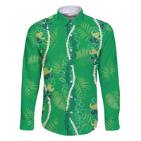 Hawaii Maile Lei Family Matching Off Shoulder Maxi Dress and Hawaiian Shirt With Green Monstera Pattern LT05 Dad's Shirt - Long Sleeve Green - Polynesian Pride