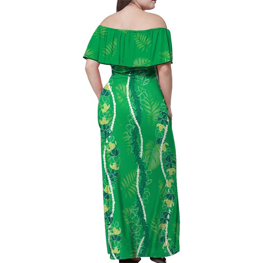 Hawaii Maile Lei Family Matching Off Shoulder Maxi Dress and Hawaiian Shirt With Green Monstera Pattern LT05 - Polynesian Pride
