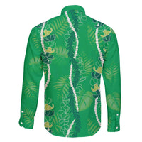 Hawaii Maile Lei Family Matching Off Shoulder Short Dress and Hawaiian Shirt With Green Monstera Pattern