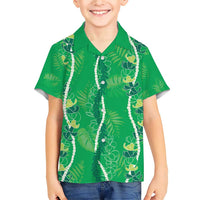 Hawaii Maile Lei Family Matching Short Sleeve Bodycon Dress and Hawaiian Shirt With Green Monstera Pattern