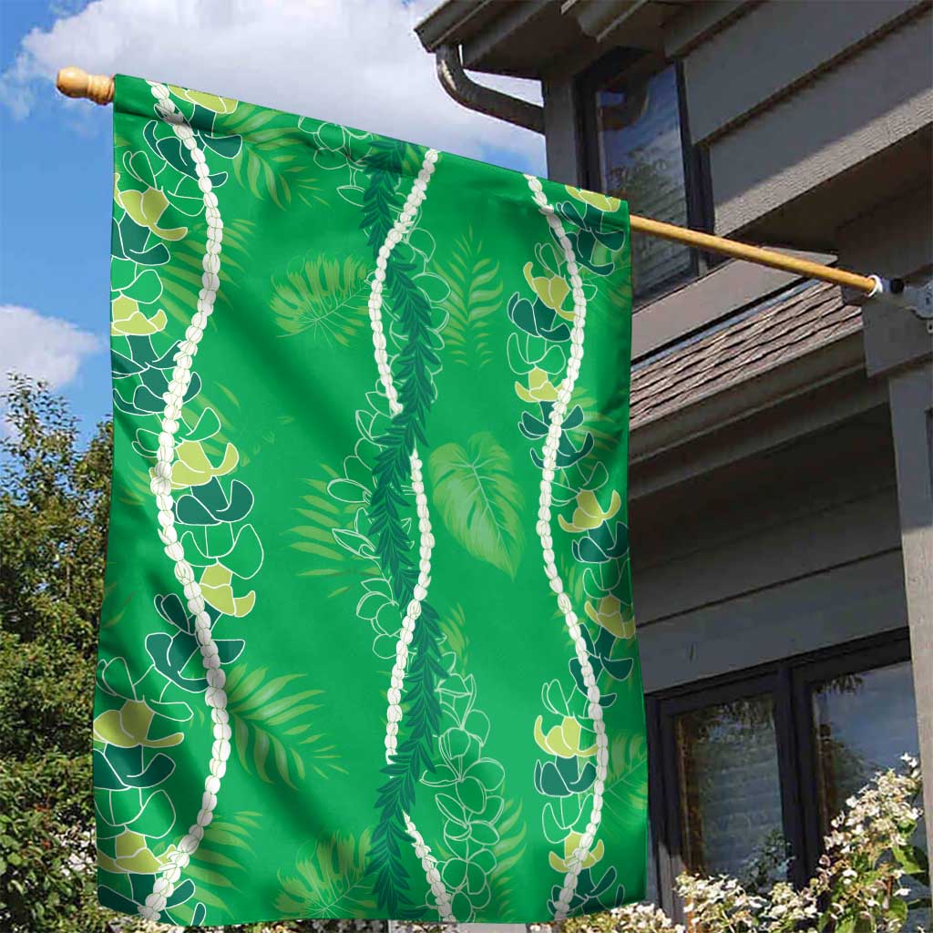 Hawaii Maile Lei Garden Flag With Green Monstera Pattern LT05 - Polynesian Pride