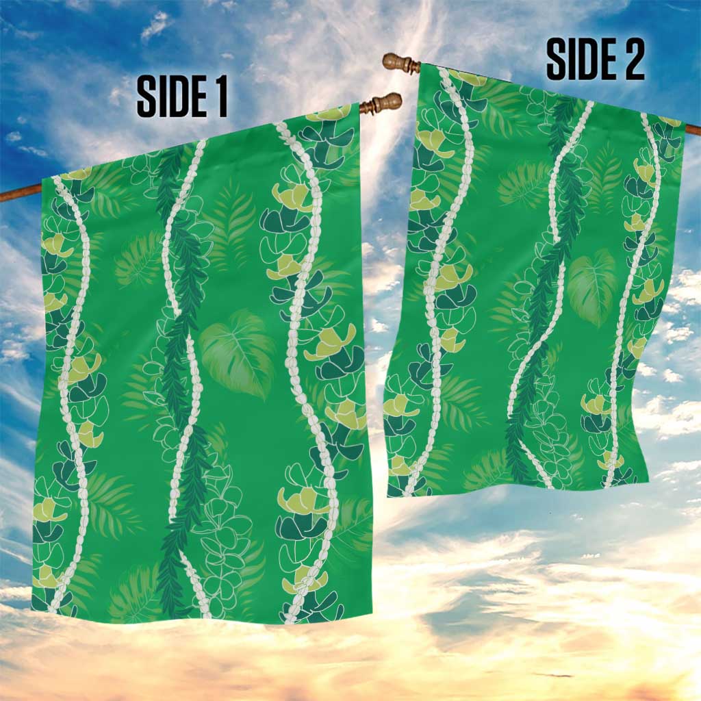Hawaii Maile Lei Garden Flag With Green Monstera Pattern LT05 - Polynesian Pride