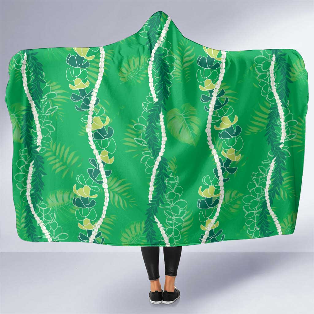 Hawaii Maile Lei Hooded Blanket With Green Monstera Pattern LT05 One Size Green - Polynesian Pride