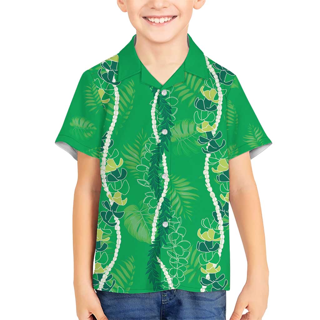 Hawaii Maile Lei Kid Hawaiian Shirt With Green Monstera Pattern LT05 Kid Green - Polynesian Pride
