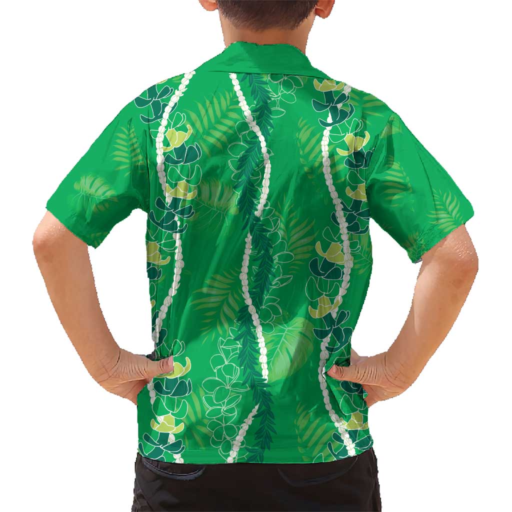 Hawaii Maile Lei Kid Hawaiian Shirt With Green Monstera Pattern LT05 - Polynesian Pride