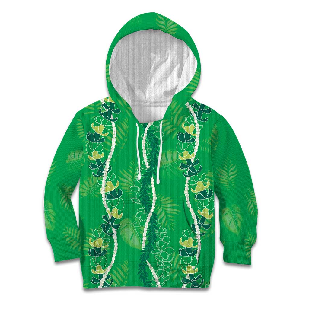 Hawaii Maile Lei Kid Hoodie With Green Monstera Pattern LT05 Hoodie Green - Polynesian Pride