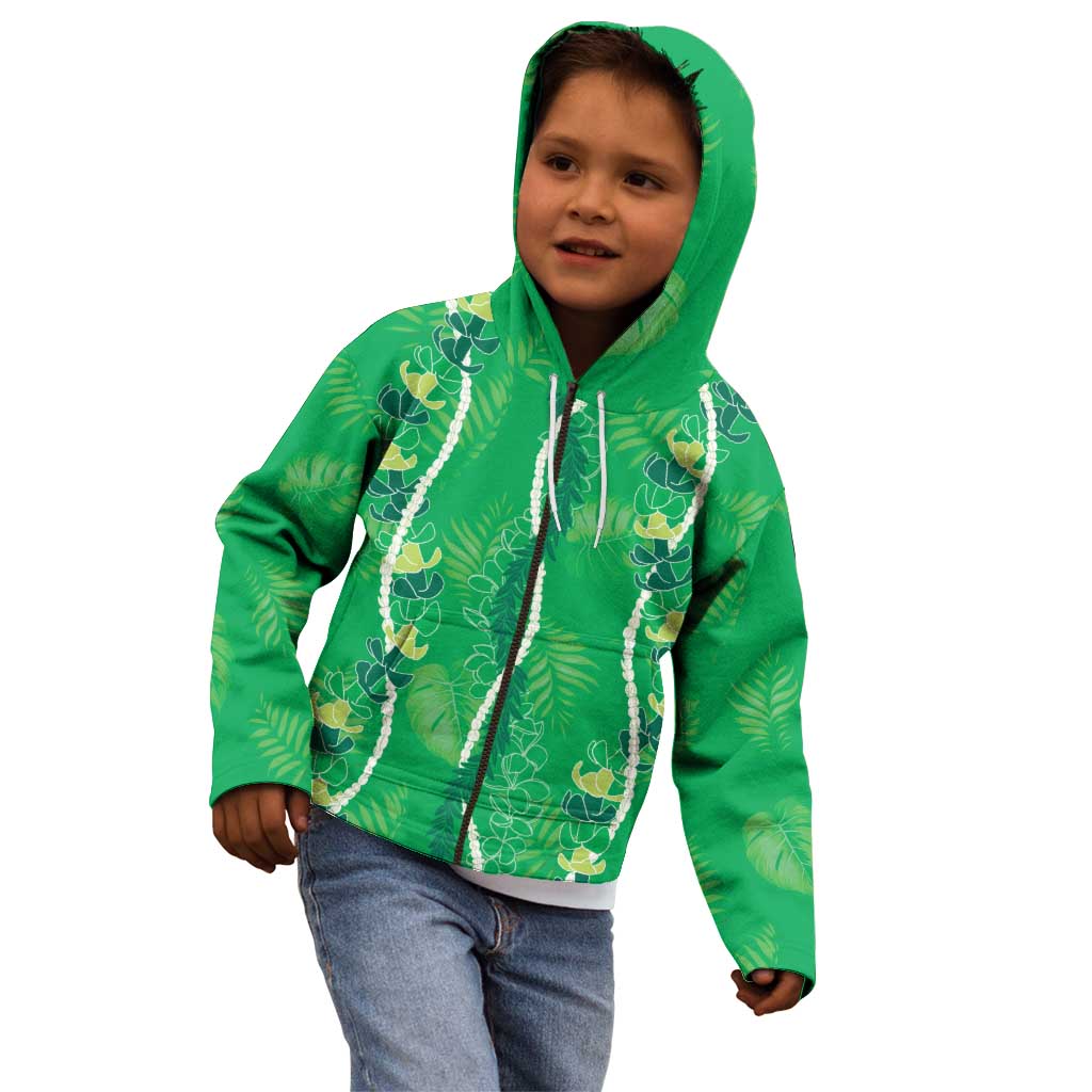 Hawaii Maile Lei Kid Hoodie With Green Monstera Pattern LT05 - Polynesian Pride