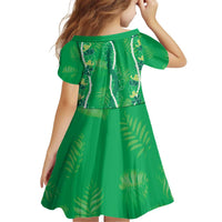 Hawaii Maile Lei Kid Short Sleeve Dress With Green Monstera Pattern LT05 - Polynesian Pride