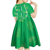 Hawaii Maile Lei Kid Short Sleeve Dress With Green Monstera Pattern LT05 - Polynesian Pride