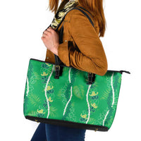 Hawaii Maile Lei Leather Tote Bag With Green Monstera Pattern LT05 Green - Polynesian Pride