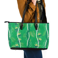 Hawaii Maile Lei Leather Tote Bag With Green Monstera Pattern LT05 - Polynesian Pride