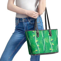 Hawaii Maile Lei Leather Tote Bag With Green Monstera Pattern LT05 - Polynesian Pride