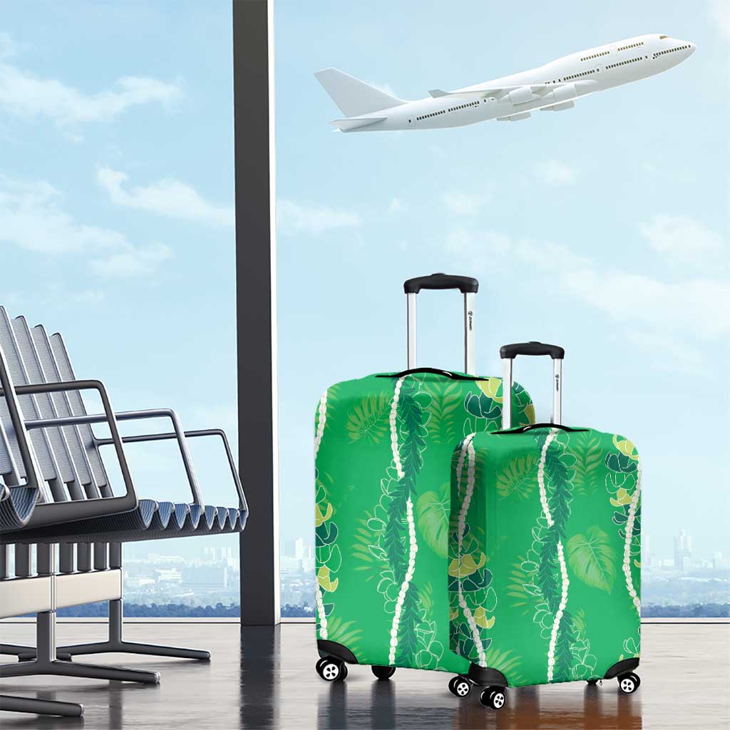 Hawaii Maile Lei Luggage Cover With Green Monstera Pattern