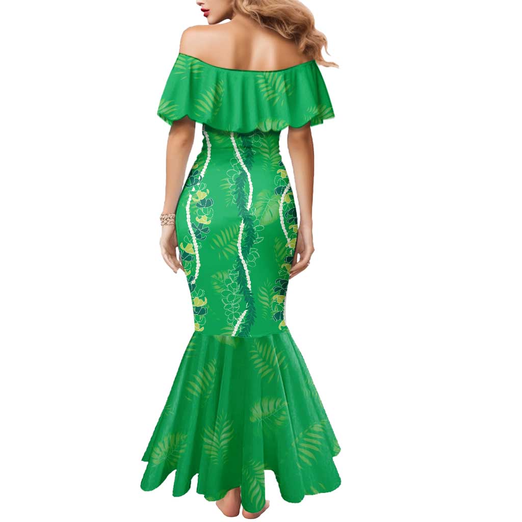 Hawaii Maile Lei Mermaid Dress With Green Monstera Pattern LT05 - Polynesian Pride