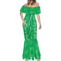 Hawaii Maile Lei Mermaid Dress With Green Monstera Pattern LT05 - Polynesian Pride