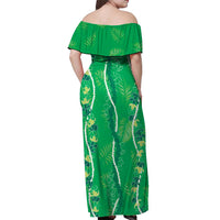 Hawaii Maile Lei Off Shoulder Maxi Dress With Green Monstera Pattern LT05 - Polynesian Pride