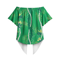 Hawaii Maile Lei Off Shoulder Wrap Waist Top With Green Monstera Pattern LT05 - Polynesian Pride
