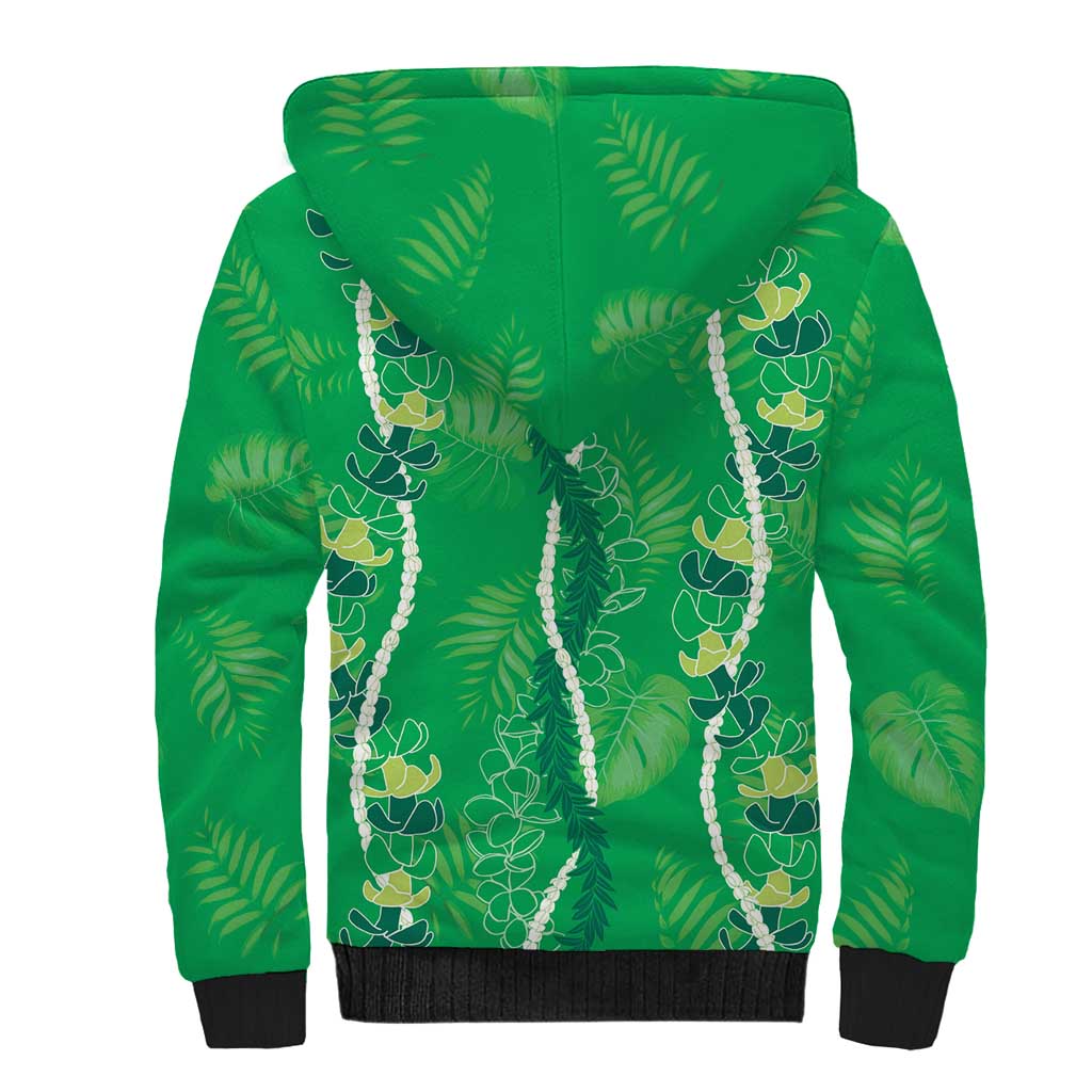Hawaii Maile Lei Sherpa Hoodie With Green Monstera Pattern LT05 - Polynesian Pride