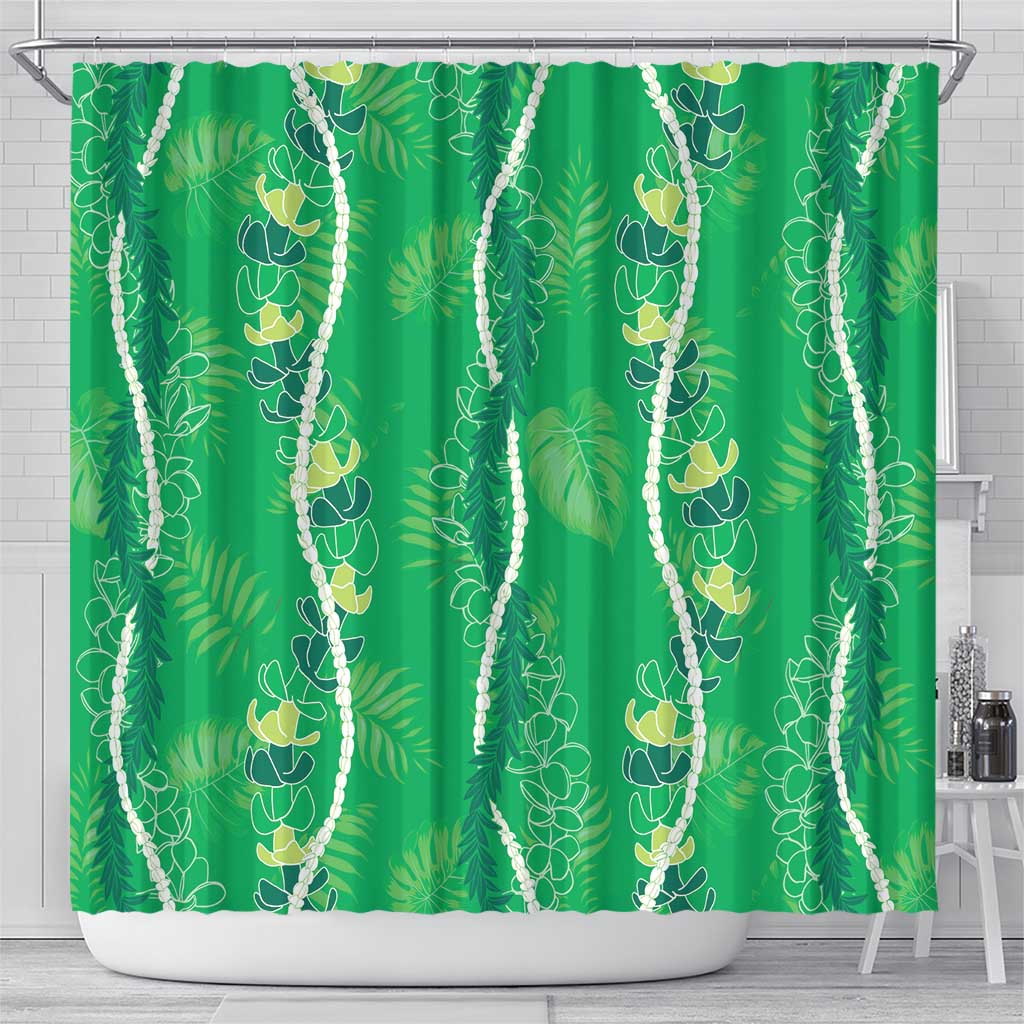 Hawaii Maile Lei Shower Curtain With Green Monstera Pattern LT05 - Polynesian Pride