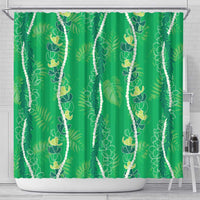 Hawaii Maile Lei Shower Curtain With Green Monstera Pattern LT05 - Polynesian Pride