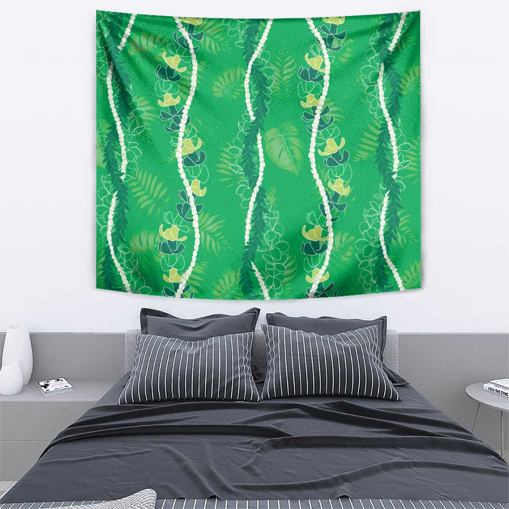 Hawaii Maile Lei Tapestry With Green Monstera Pattern