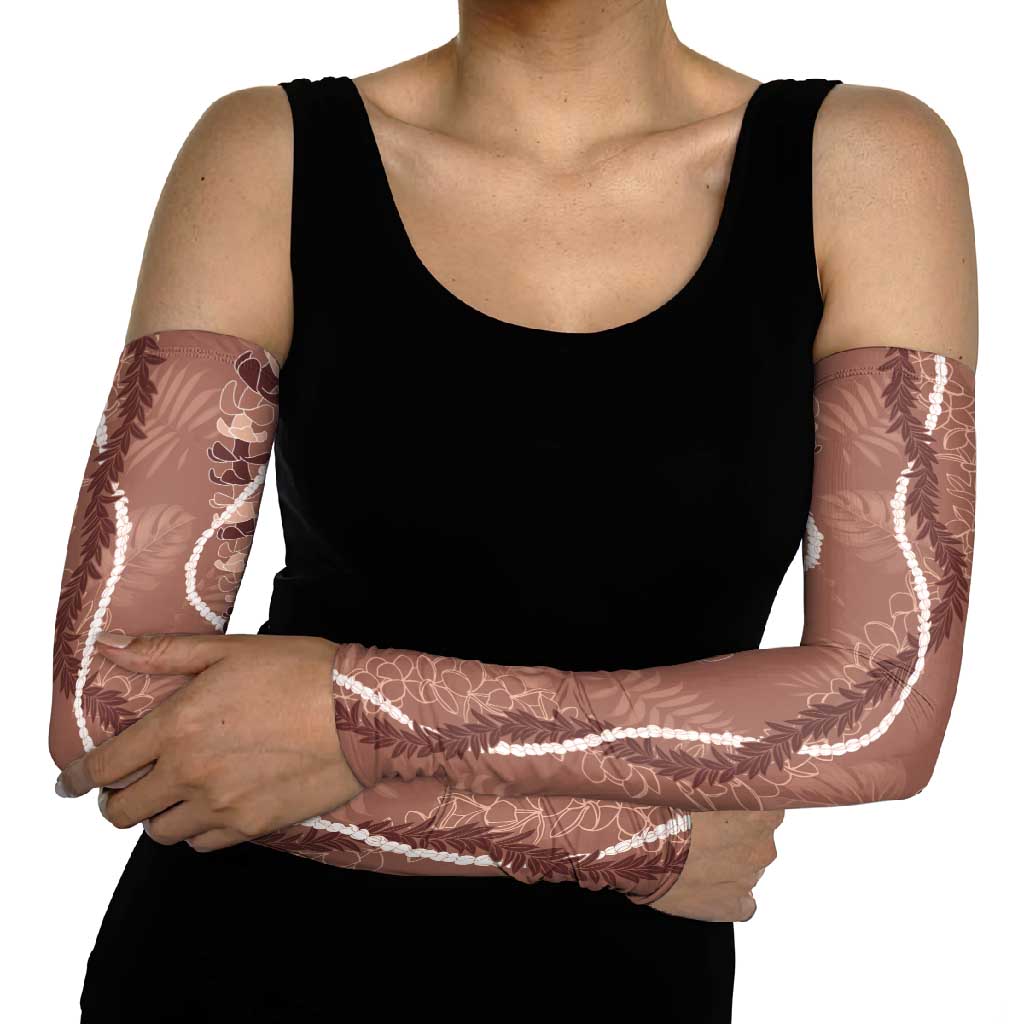 Hawaii Maile Lei Arm Sleeves With Brown Monstera Pattern - Polynesian Pride