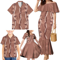 Hawaii Maile Lei Family Matching Mermaid Dress and Hawaiian Shirt With Brown Monstera Pattern LT05 - Polynesian Pride