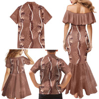 Hawaii Maile Lei Family Matching Mermaid Dress and Hawaiian Shirt With Brown Monstera Pattern LT05 - Polynesian Pride