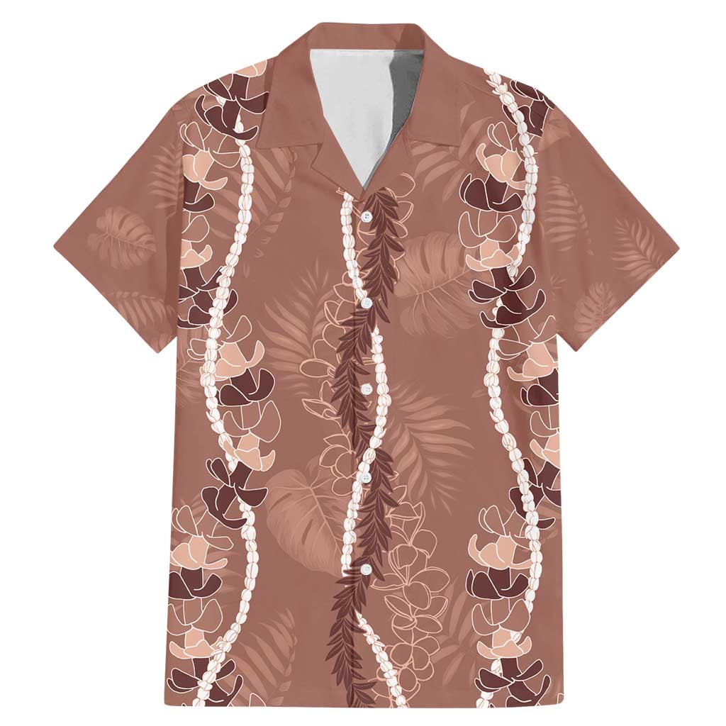 Hawaii Maile Lei Family Matching Mermaid Dress and Hawaiian Shirt With Brown Monstera Pattern LT05 Dad's Shirt - Short Sleeve Brown - Polynesian Pride