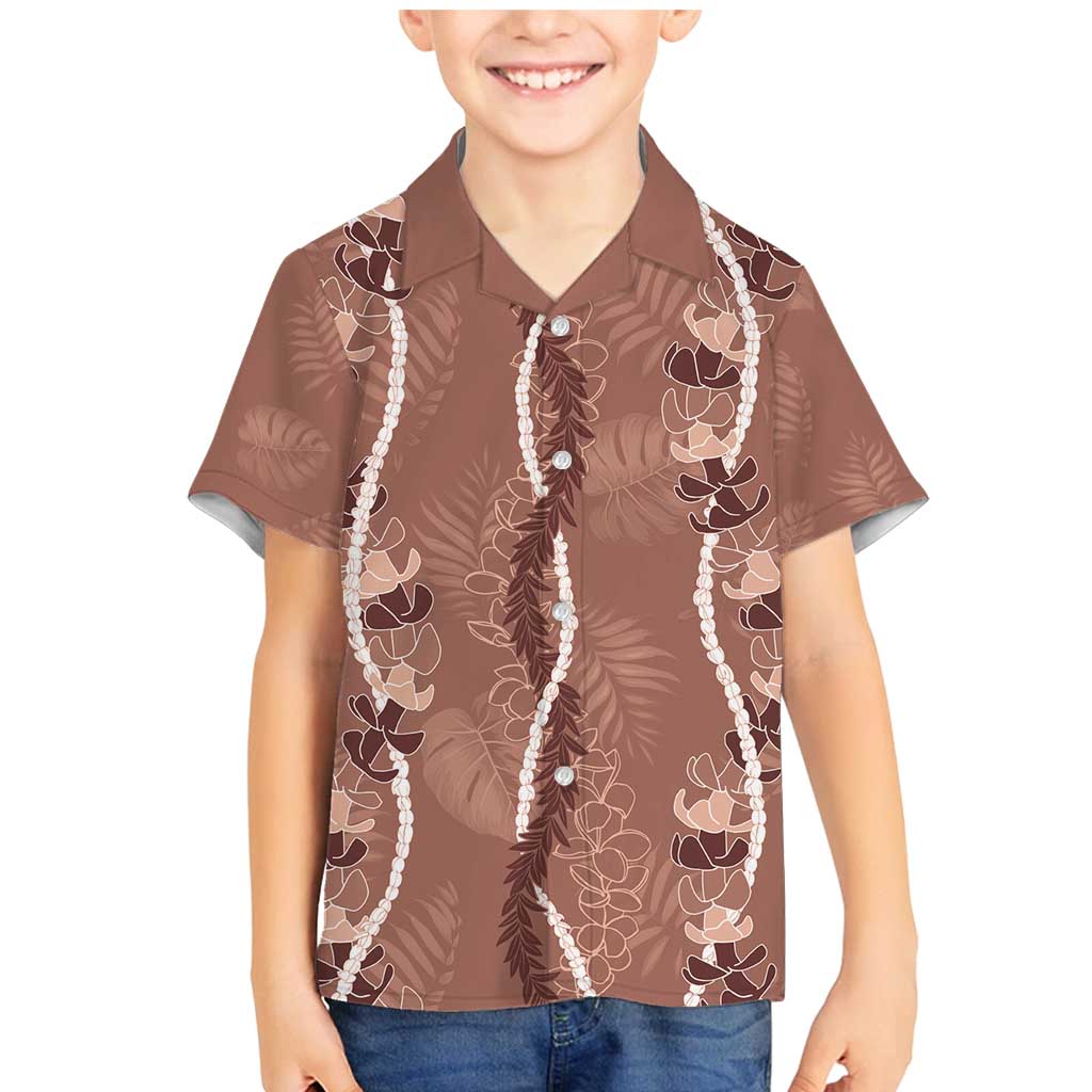 Hawaii Maile Lei Family Matching Mermaid Dress and Hawaiian Shirt With Brown Monstera Pattern LT05 Son's Shirt Brown - Polynesian Pride