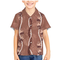 Hawaii Maile Lei Family Matching Mermaid Dress and Hawaiian Shirt With Brown Monstera Pattern LT05 Son's Shirt Brown - Polynesian Pride