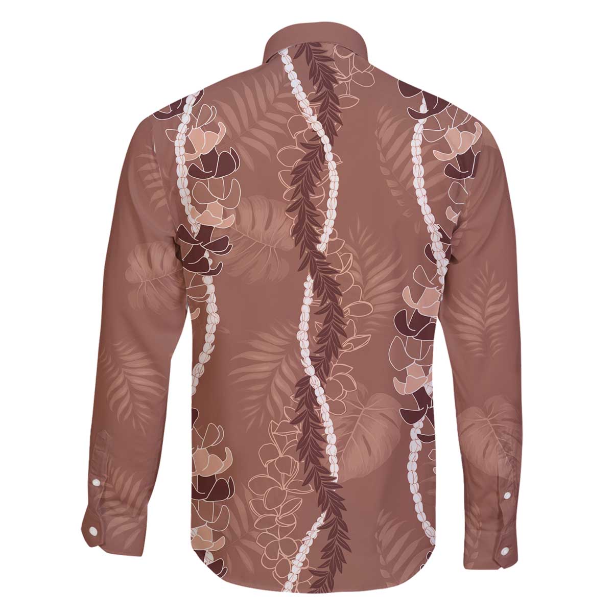 Hawaii Maile Lei Family Matching Off The Shoulder Long Sleeve Dress and Hawaiian Shirt With Brown Monstera Pattern