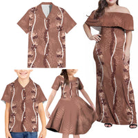 Hawaii Maile Lei Family Matching Off Shoulder Maxi Dress and Hawaiian Shirt With Brown Monstera Pattern LT05 - Polynesian Pride