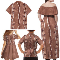 Hawaii Maile Lei Family Matching Off Shoulder Maxi Dress and Hawaiian Shirt With Brown Monstera Pattern LT05 - Polynesian Pride