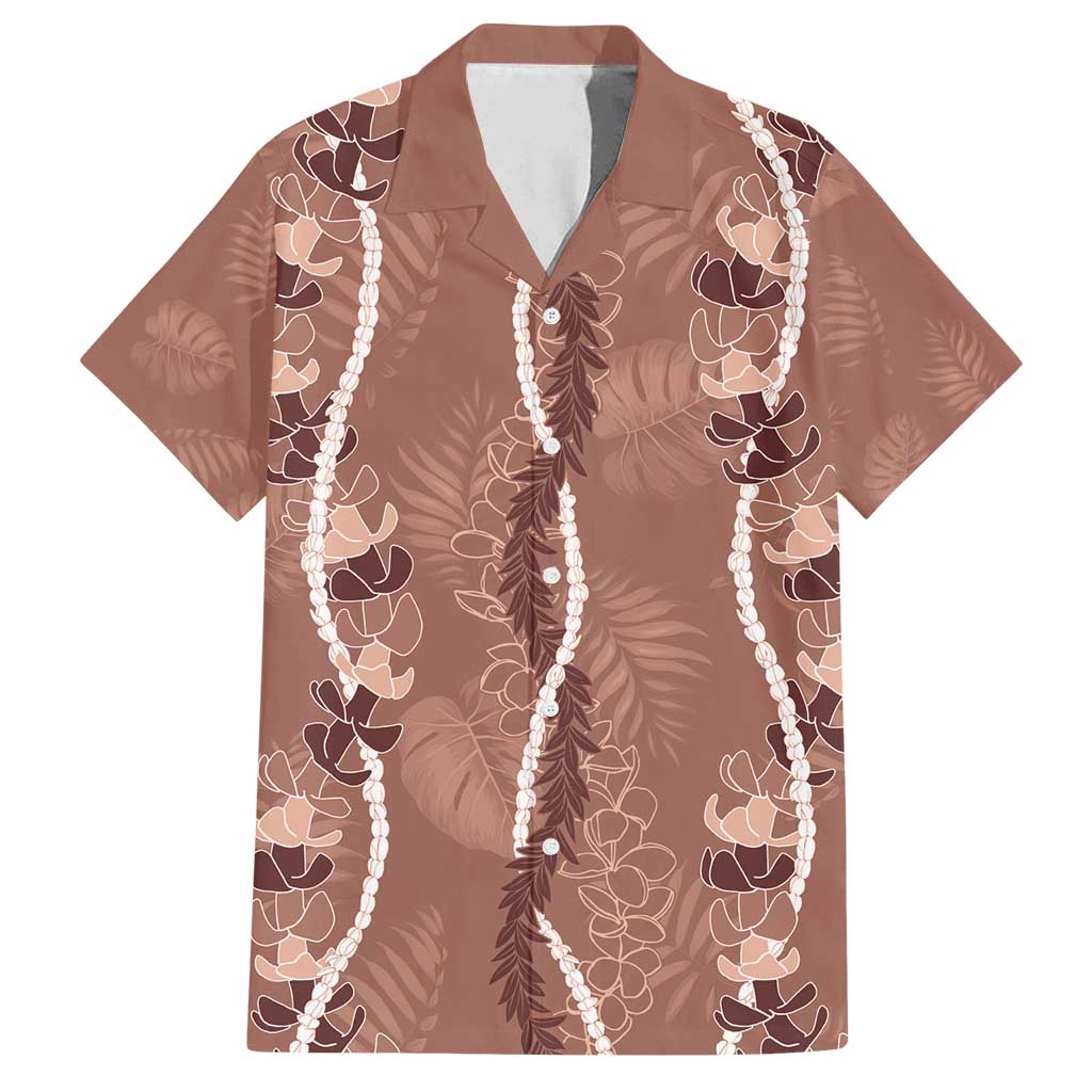 Hawaii Maile Lei Family Matching Off Shoulder Maxi Dress and Hawaiian Shirt With Brown Monstera Pattern LT05 Dad's Shirt - Short Sleeve Brown - Polynesian Pride