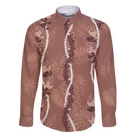 Hawaii Maile Lei Family Matching Off Shoulder Maxi Dress and Hawaiian Shirt With Brown Monstera Pattern LT05 Dad's Shirt - Long Sleeve Brown - Polynesian Pride