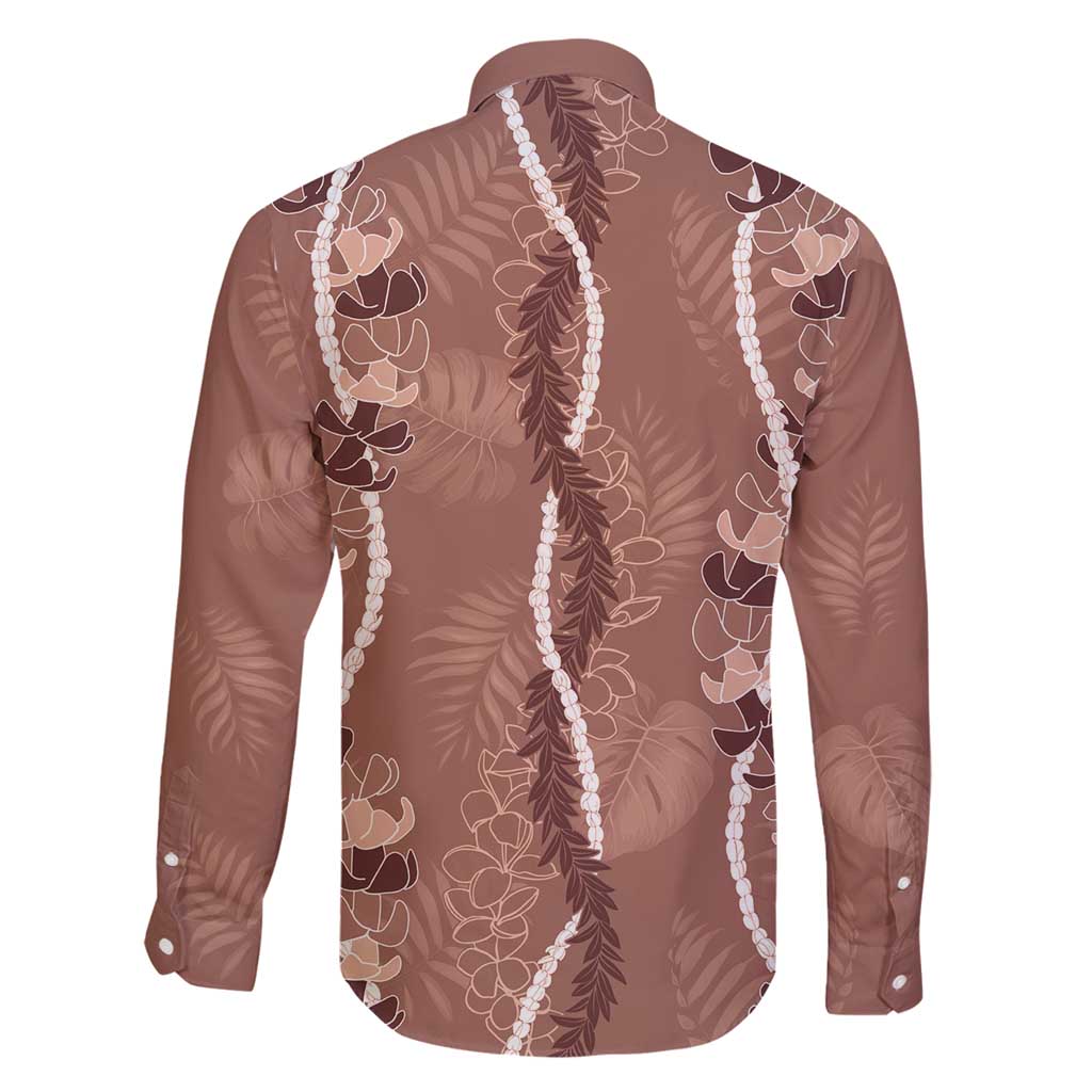 Hawaii Maile Lei Family Matching Off Shoulder Maxi Dress and Hawaiian Shirt With Brown Monstera Pattern LT05 - Polynesian Pride
