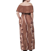 Hawaii Maile Lei Family Matching Off Shoulder Maxi Dress and Hawaiian Shirt With Brown Monstera Pattern LT05 - Polynesian Pride