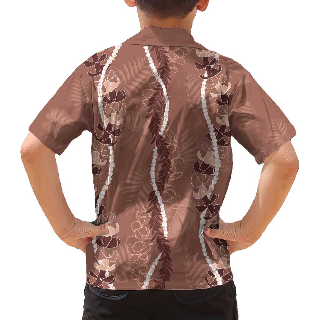Hawaii Maile Lei Family Matching Off Shoulder Short Dress and Hawaiian Shirt With Brown Monstera Pattern