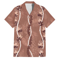 Hawaii Maile Lei Family Matching Off Shoulder Short Dress and Hawaiian Shirt With Brown Monstera Pattern