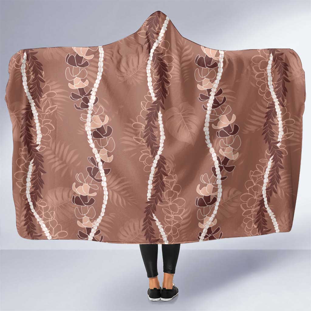 Hawaii Maile Lei Hooded Blanket With Brown Monstera Pattern LT05 One Size Brown - Polynesian Pride