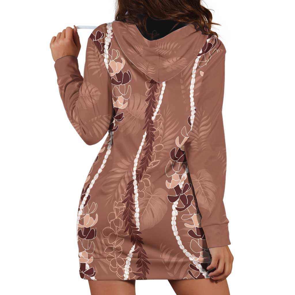 Hawaii Maile Lei Hoodie Dress With Brown Monstera Pattern LT05 - Polynesian Pride
