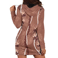 Hawaii Maile Lei Hoodie Dress With Brown Monstera Pattern LT05 - Polynesian Pride